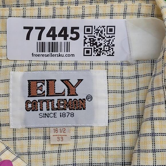 Vintage Ely-Cattleman Pearl Snap Button Shirt XL 23x32 Plaid - Picture 7 of 11